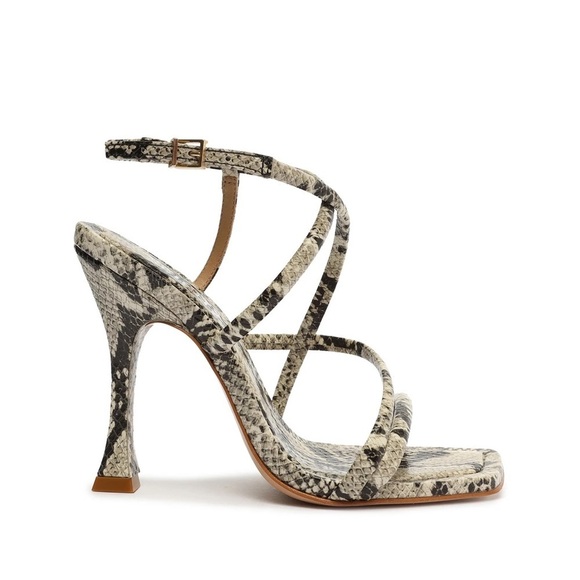 SCHUTZ Lovi Snake-Embossed Square Toe Leather Sandals, Size 8.5B, NWOT! - Picture 1 of 8